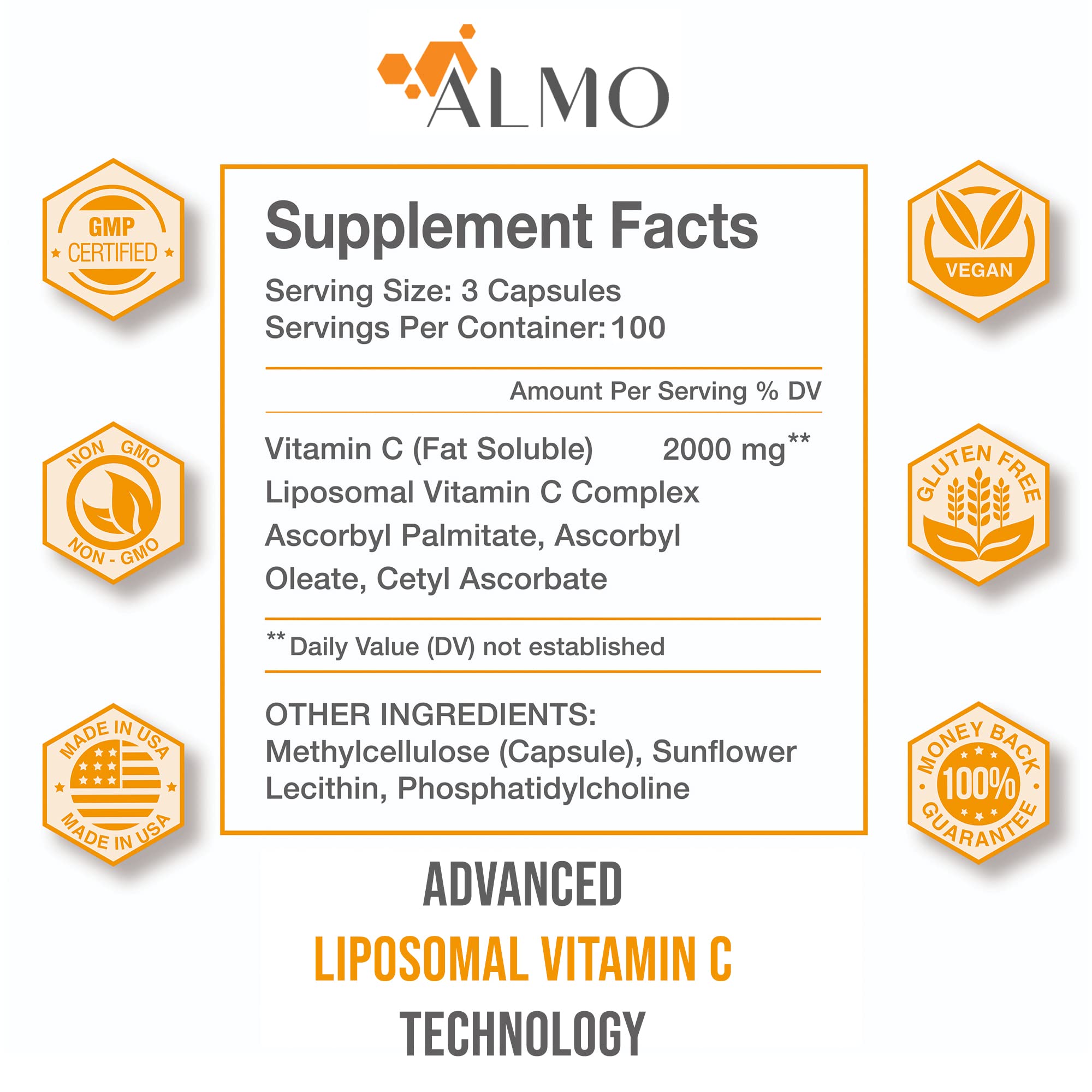 Premium Liposomal Vitamin C 2000mg, 300 Capsules Immune System