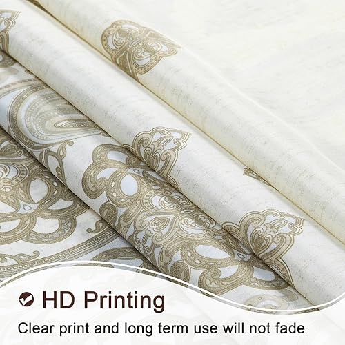 Vista 113 de Cortina de ducha de tela, estampado beige y tostado, cortinas de ducha con patrón de damasco bohemio de cachemira para baño, cortinas de baño Hudson