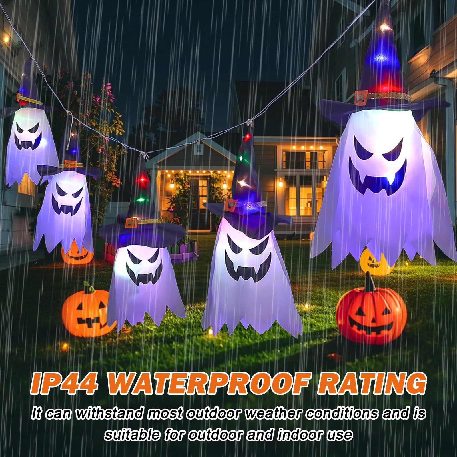 Guirlande Lumineuse Fantôme Pour Halloween - 5 Pièces Avec Chapeaux De Sorcière, à Piles, Pour Jardin Et Terrasse