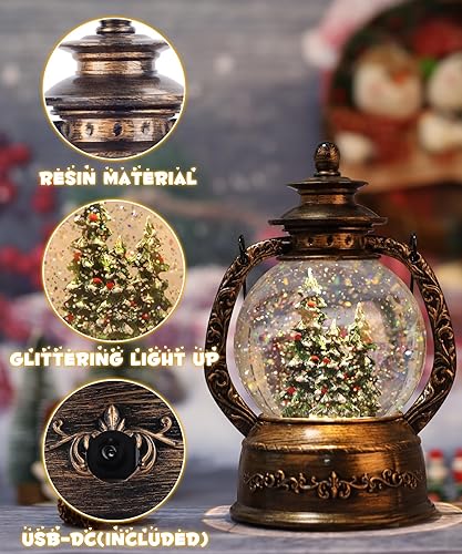 Miniatura 9 de Linterna de globo de nieve de Navidad, decoración musical de globo de nieve con purpurina iluminada, temporizador de 6 horas, funciona con USB y