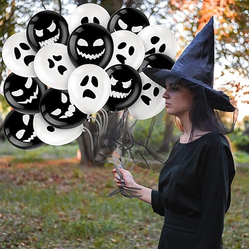 Miniatura 4 de Decoración de 50 globos de Halloween, adorables globos de látex de calabaza y araña espeluznante para niñas, fiesta de primer cumpleaños,