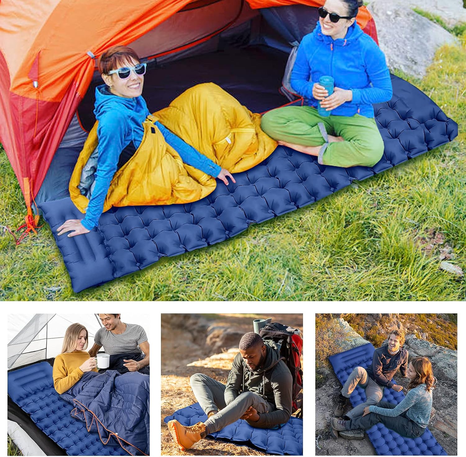 TOPCHANCES Self Inflatable Sleeping Mat,Large Ultralight Camping Mat with Pillow,Double Camping Mattress Sleeping Pad with Built-in Foot Pump for Backpacking Hiking Traveling（78.7"x 27.2"）