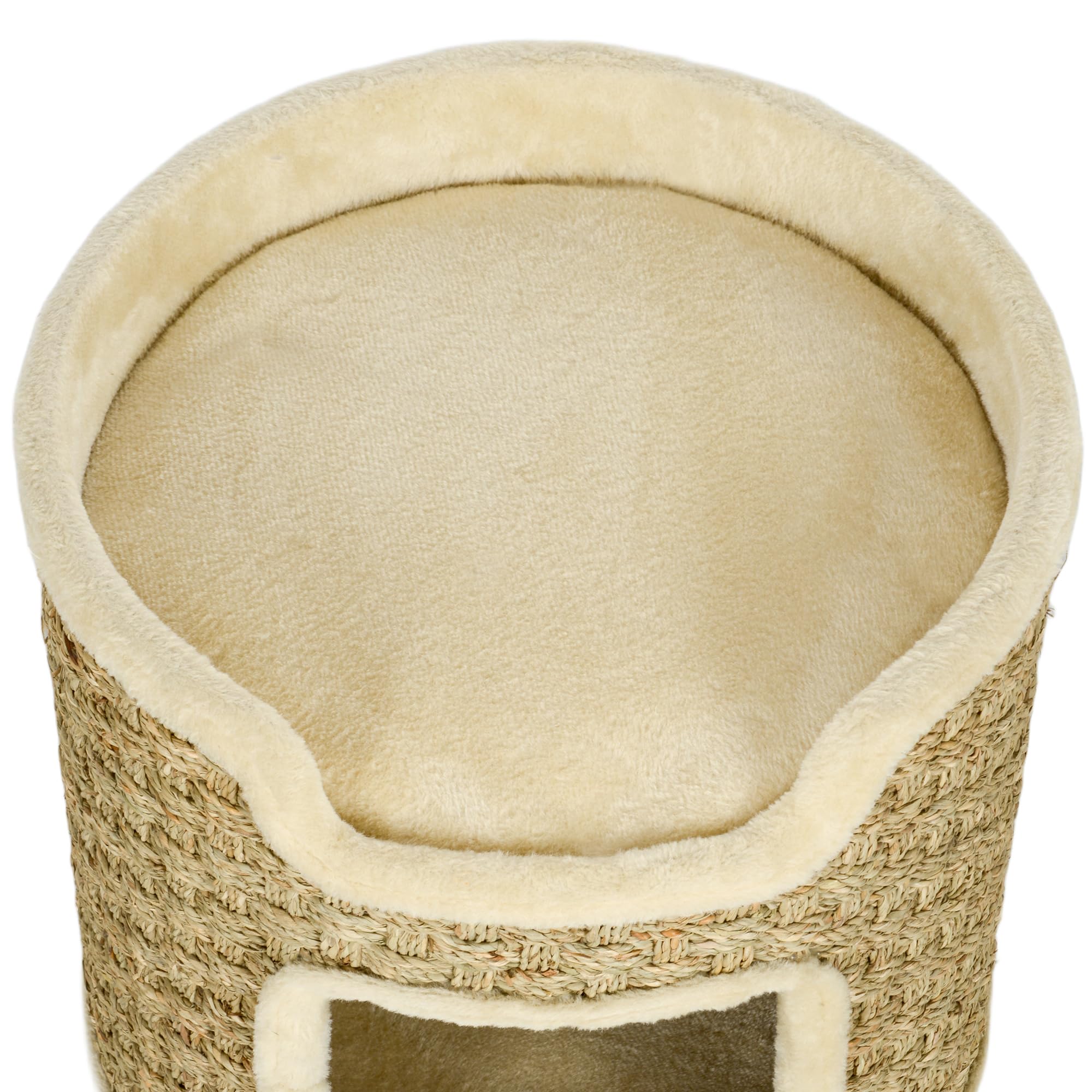Fusto tiragraffi PawHut, fusto per gatti alto 37 cm, grotta per gatti con porta, casa per gatti, tiragraffi a 2 livelli, torre per gatti, letto per gatti in sisal, per gatti fino a 5 kg, kaki