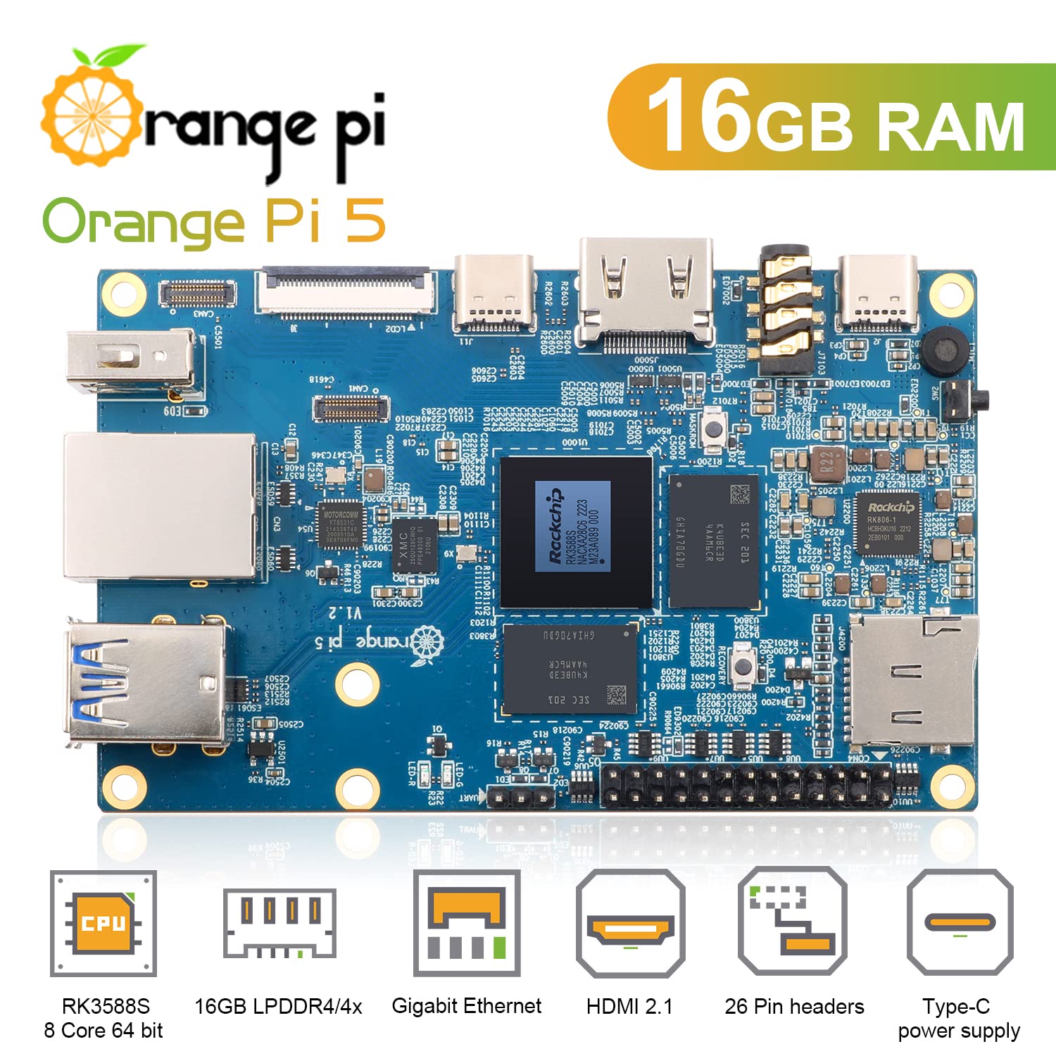 Amazon.co.jp: Orange Pi 5 16GB Rockchip RK3588S 8コア 64 ビット