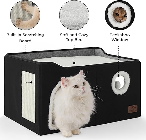 Miniatura 13 de Bedsure Casa para gatos de 2 pisos, condominios para gatos de interior con almohadilla para rascar y colgar bolas esponjosas, muebles pequeños