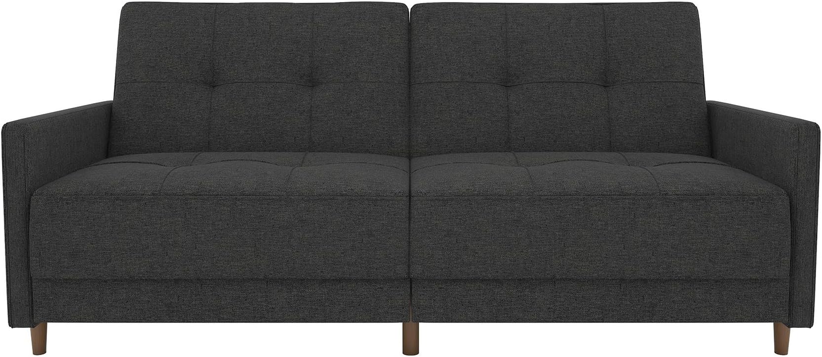 DHP Andora 76 Inch Futon Sofa Bed, Modern Upholstered Couch Sleeper with Button Tufted Back and Seat, Dark Gray