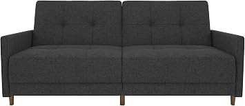 DHP Andora 76 Inch Futon Sofa Bed, Modern Upholstered Couch Sleeper with Button Tufted Back and Seat, Dark Gray