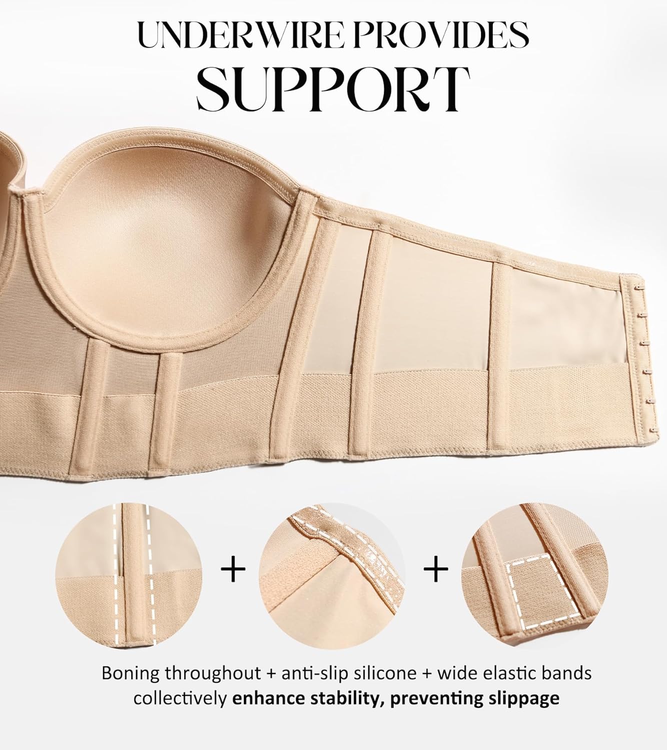 DotVol Women's Longline Strapless Full Figure Underwire Corset Bustier Bra - Image 5