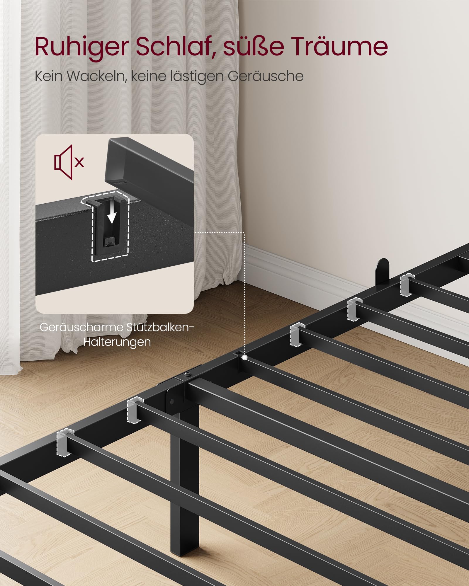 VASAGLE Einzelbettgestell, 90 x 200 cm, Bettrahmen mit Lattenrost, Kopfteil, Bett, aus Metall, bis 250 kg belastbar, einfache Montage, für Schlafzimmer, tintenschwarz RMB292B101