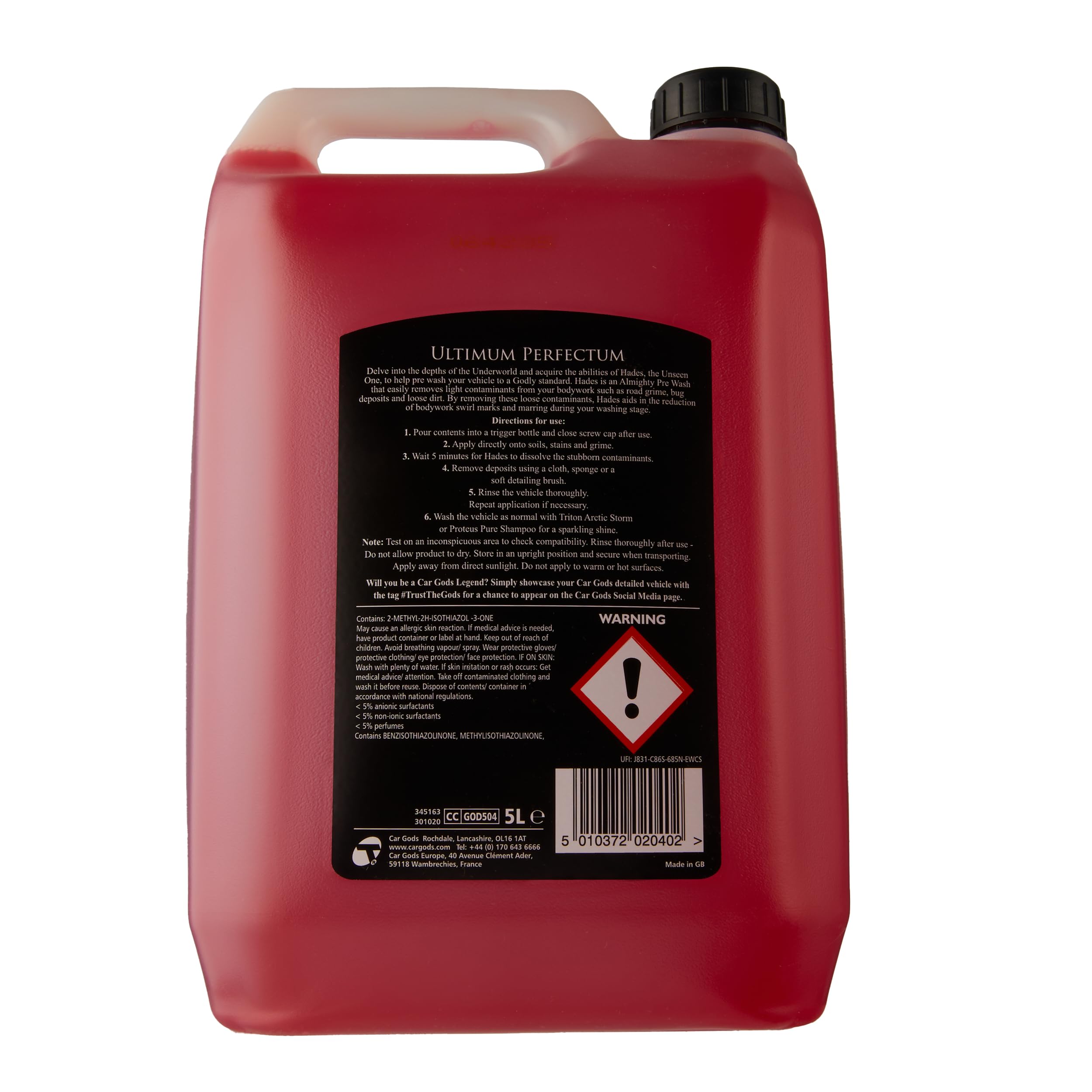 Car Gods Pre Wash & All Purpose Car Cleaner Recharge de 5 L – Dissolvant de contaminants – Nettoyage des détails automobiles pour la peinture, le verre, les plastiques et les roues