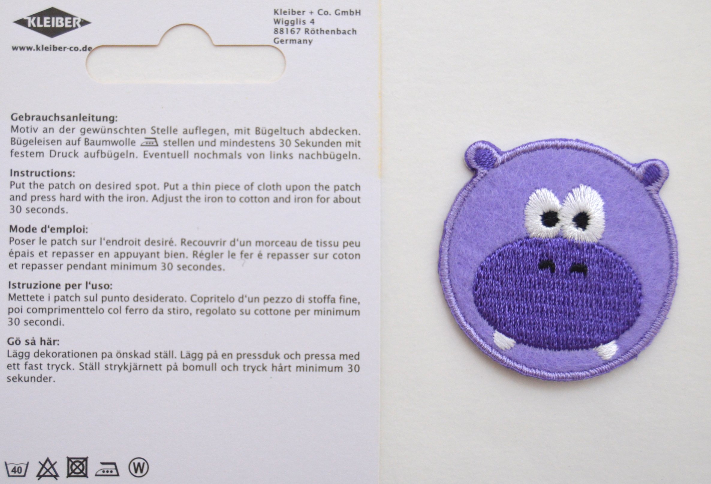 Kleiber Toppa Termoadesiva Viola A Forma Di Ippopotamo – Diametro 4,5 Cm, Per Personalizzare Abiti, Borse E Zaini - 2