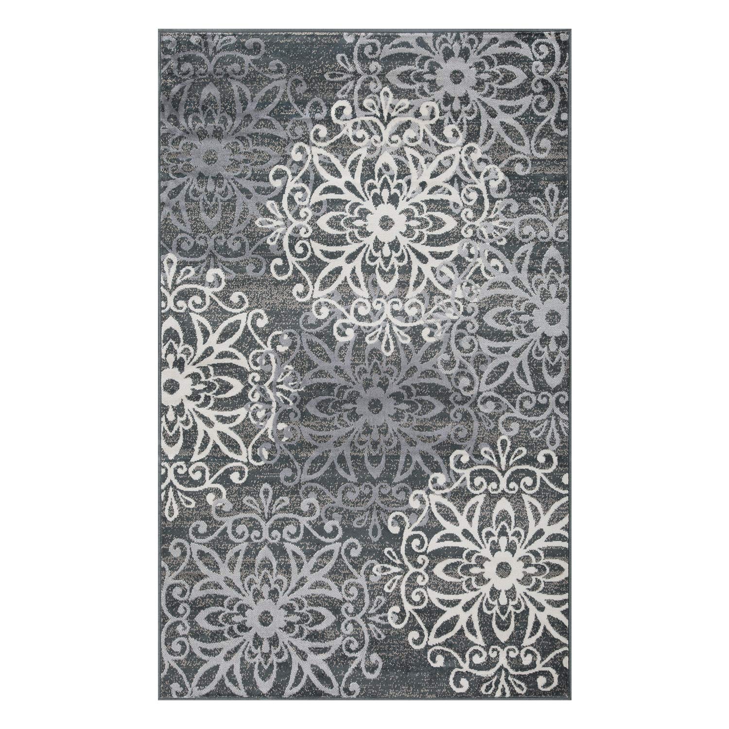 Leigh Elegant Floral Medallion Area Rug Home Decor, Slate, 8' x 10'