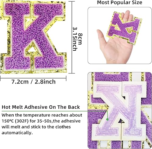 Miniatura 14 de Jongdari Letras termo-adhesivas para ropa, parche de letras de felpilla con brillantina del alfabeto, apliques para coser con adhesivo planchado, 8