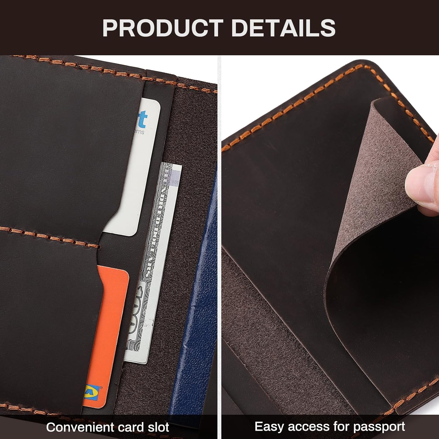 Full Grain Leather Passport Holder with AirTag, Travel Passport Wallet and Air Tag Cover for Men and Women, with 4 Card Holder
