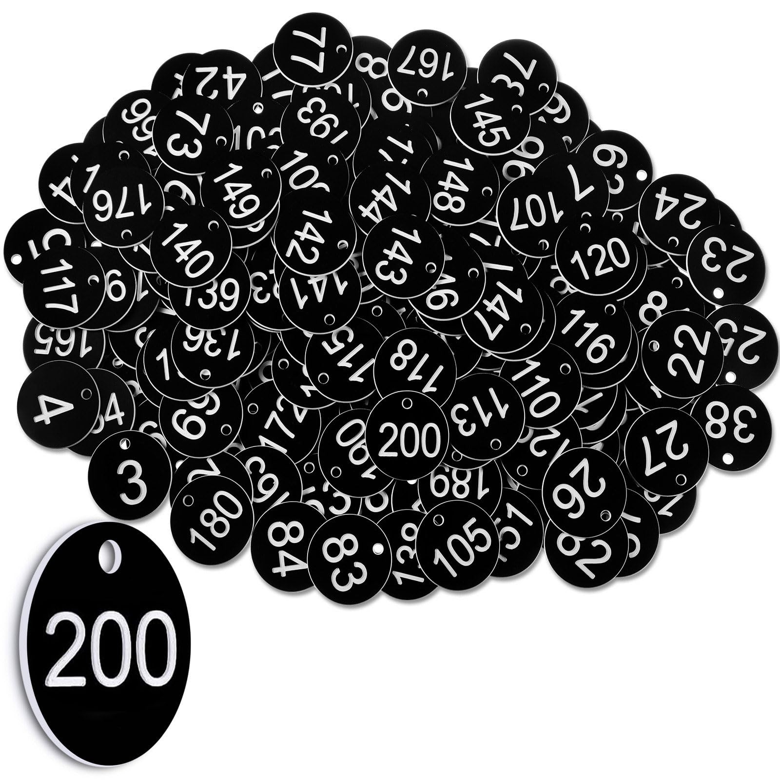 Tenare 1-200 Numeri da Tavolo in Plastica Etichette Numeriche Etichette Identificative Piccole Impermeabili con Foro per Spogliatoi, Hotel, Scuole, Ristoranti, Senza Portachiavi(Nero,200)