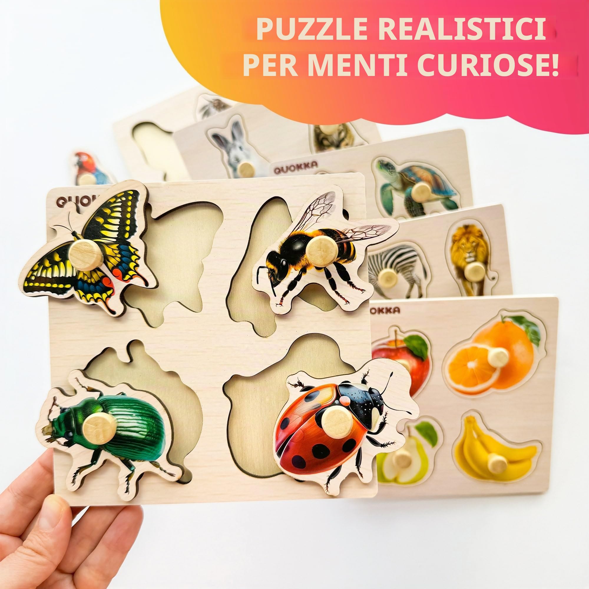QUOKKA Puzzle Legno Bambini 1 2 3 Anni – 6 Montessori Giochi Legno - Puzzle 18 Mesi con Animali Realistici – Giocattolo Educativo Regalo per Bambini e Bambine 2 3 4 Anni