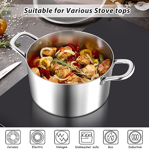 Miniatura 5 de E-far Olla de 6 cuartos de galón, olla de cocina de acero inoxidable de tres capas con tapa de vidrio y asas remachadas, olla de sopa de pasta de