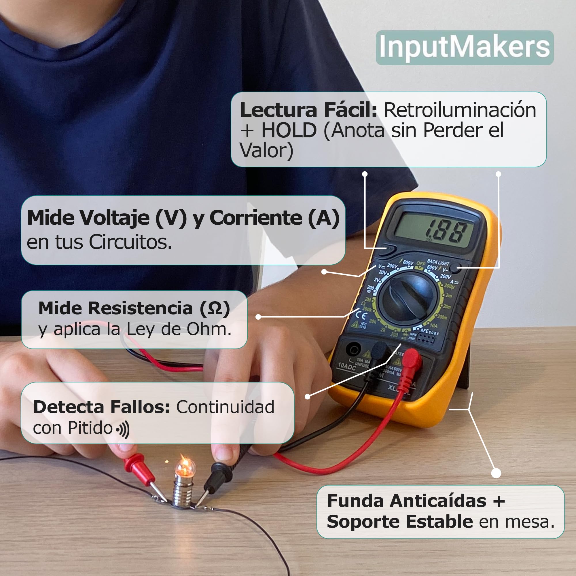 Kit Electrico Escolar Avanzado con Multimetro Digital, kit circuito electrico escolar, circuito electrico para niños kit con pila petaca, Colegio e Instituto y Manualidades