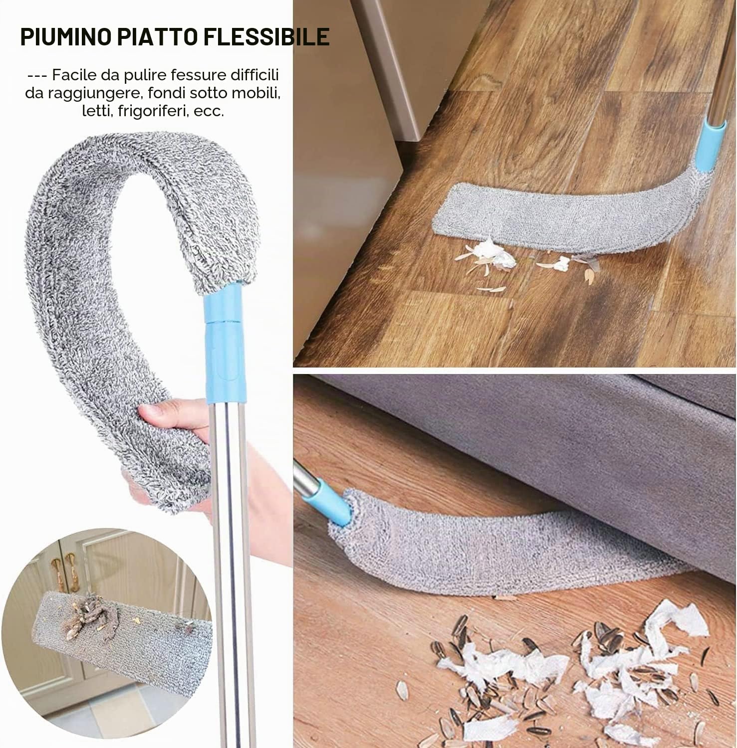 Spolverino per Polvere Allungabile, CHIRISEN Spolverino Telescopico con 2 PCS Lavabile Panni, Pieghevole, Pulitore per Sotto Letto, Alti Soffitti, Sotto Mobili, Divano, Armadi, Spazi Stretti
