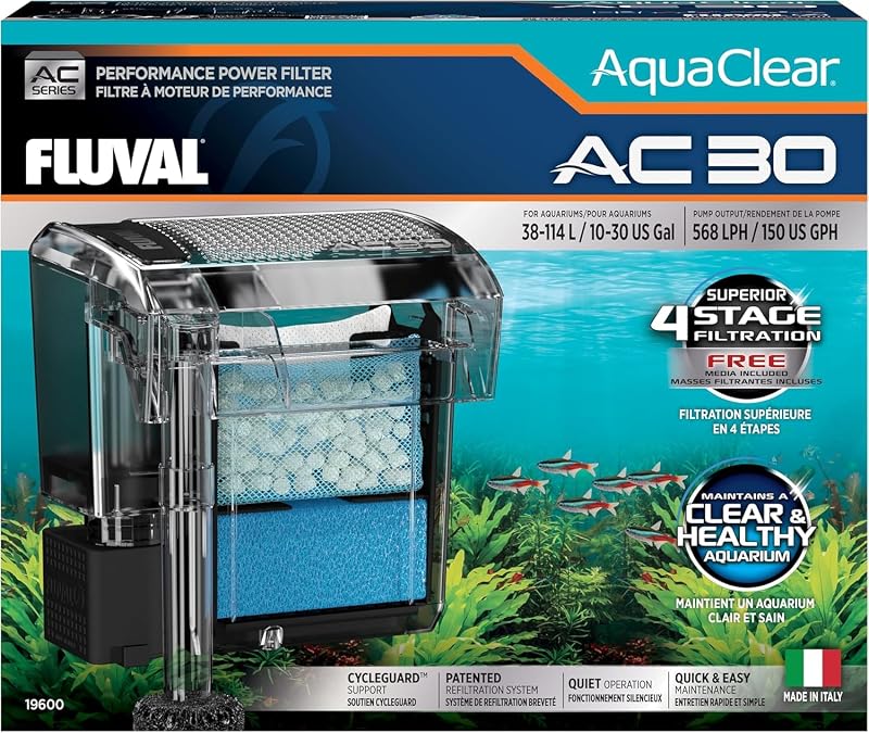 AquaClear 30 Power Filter, filtro de pecera para acuarios de 10 a 30 galones