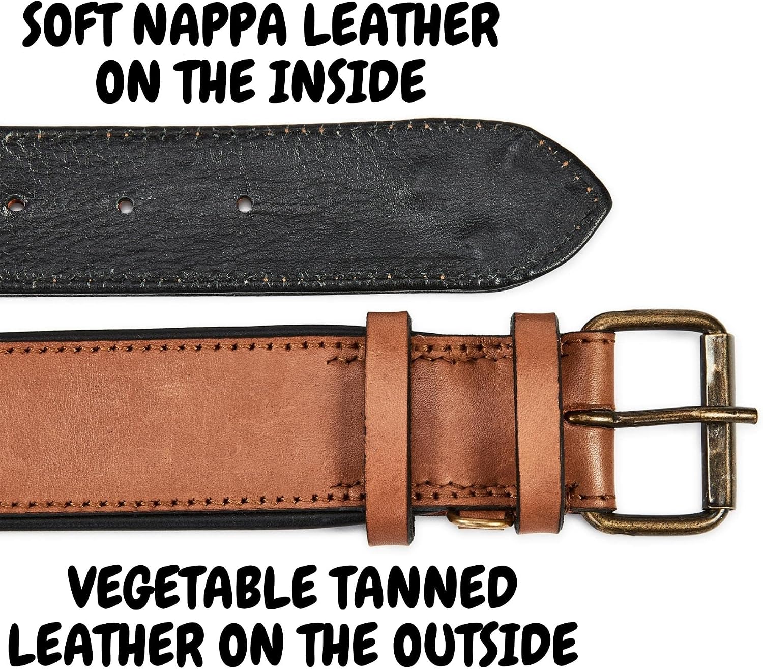 Real Leather Dog Collar Padded Soft Interiors with Premium Vintage Look Handcrafted Heavy Duty with Tag Ring for Small Medium and Large Pets (X-Large (1.75" Wide for 20" - 24" Neck), Cognac)