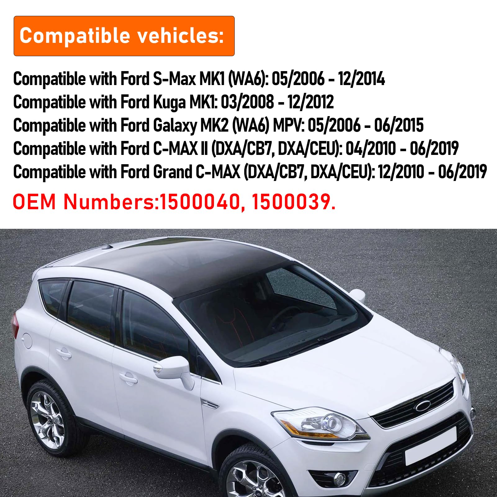 TTCR-II 2PCS Compatibile con Copri Specchietti Ford Kuga/S-Max/Galaxy/C-MAX | Calotte Specchietti per Kuga MK1 08-12,S-Max MK1/Galaxy MK2 06-14,C-MAX II 10-19 Sinistra+Destra Specchio Retrovisore-Bianco