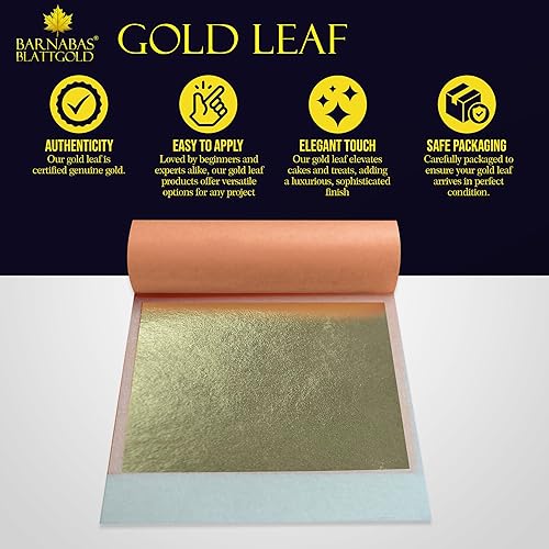 Miniatura 141 de Barnabas Blattgold Hoja de oro, oro real de 22 quilates [25 hojas, 3.1 pulgadas] - Patente de transferencia para pintura, artes y manualidades