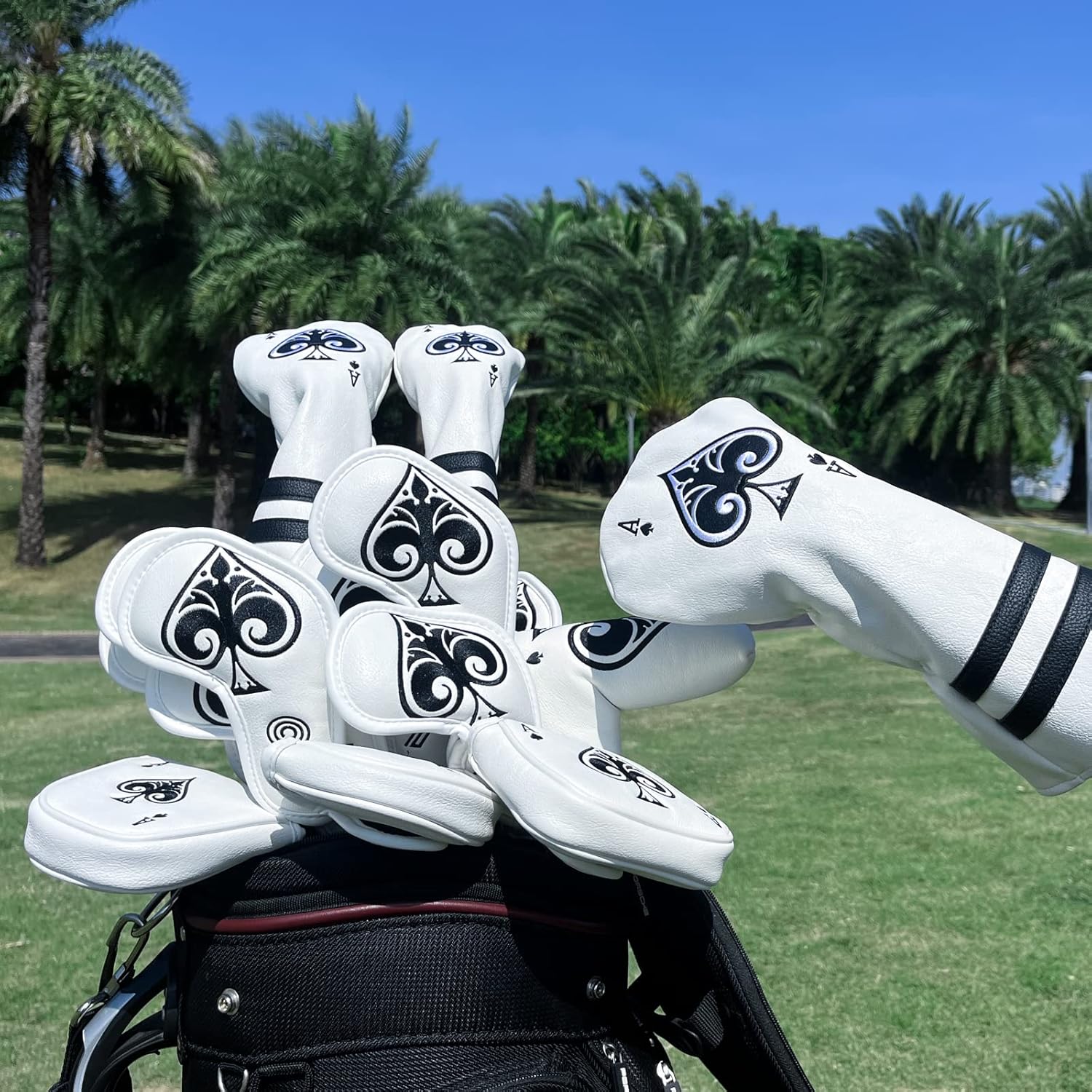 Montela Golf Club Covers Poker Ace 3 Wood Headcover Driver Cover Fairway Wood Headcover Hybrid Cover Leather Golf Headcover for Scotty Cameron Odyssey Taylormade Spider All Brand