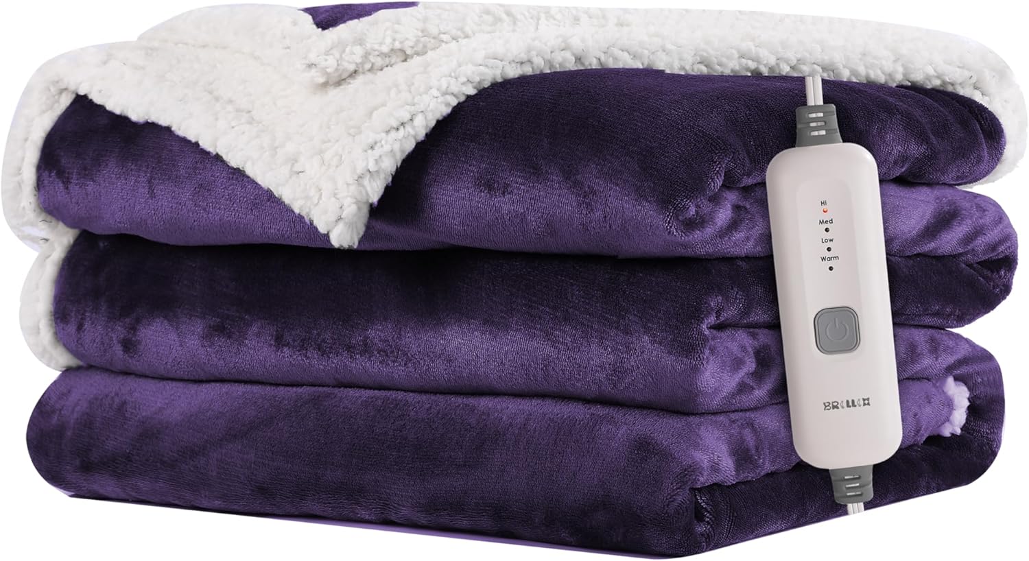 Electric Heated Blanket 62"x84" Twin Size Flannel & Sherpa - 4 Heat Settings & 10H Auto Shut Off for Safe Overnight Use, Fast Heating, Machine Washable for Bed, Couch, Office - Purple - Image 8