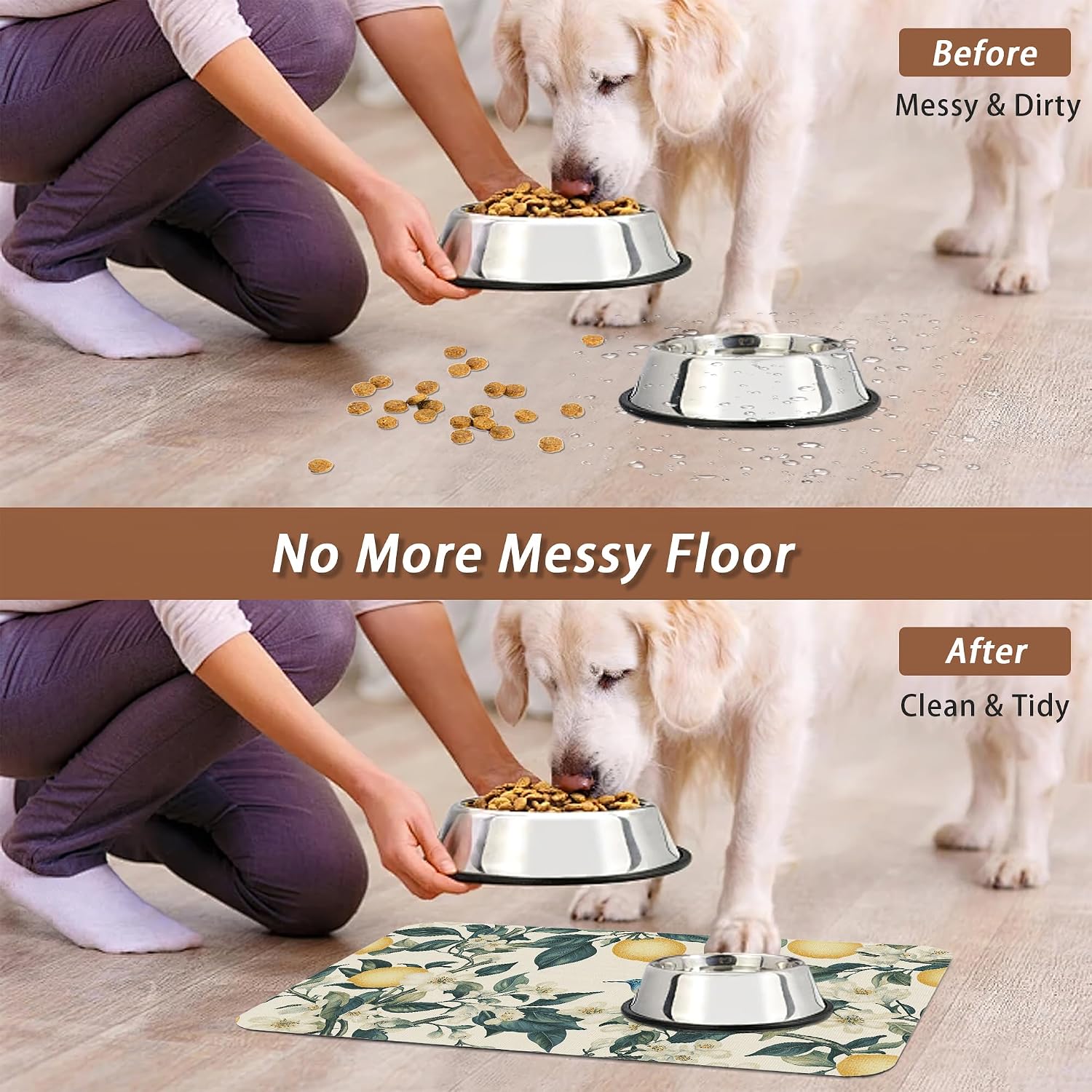 Hummingbird Dog Food Mat for Floors,Vintage Lemon Absorbent Quick-Dry Pet Feeding Mat,Cat Dog Bowl Mats for Food and Water,Non-Slip Pet Accessories Supplies 12"x20" image 5
