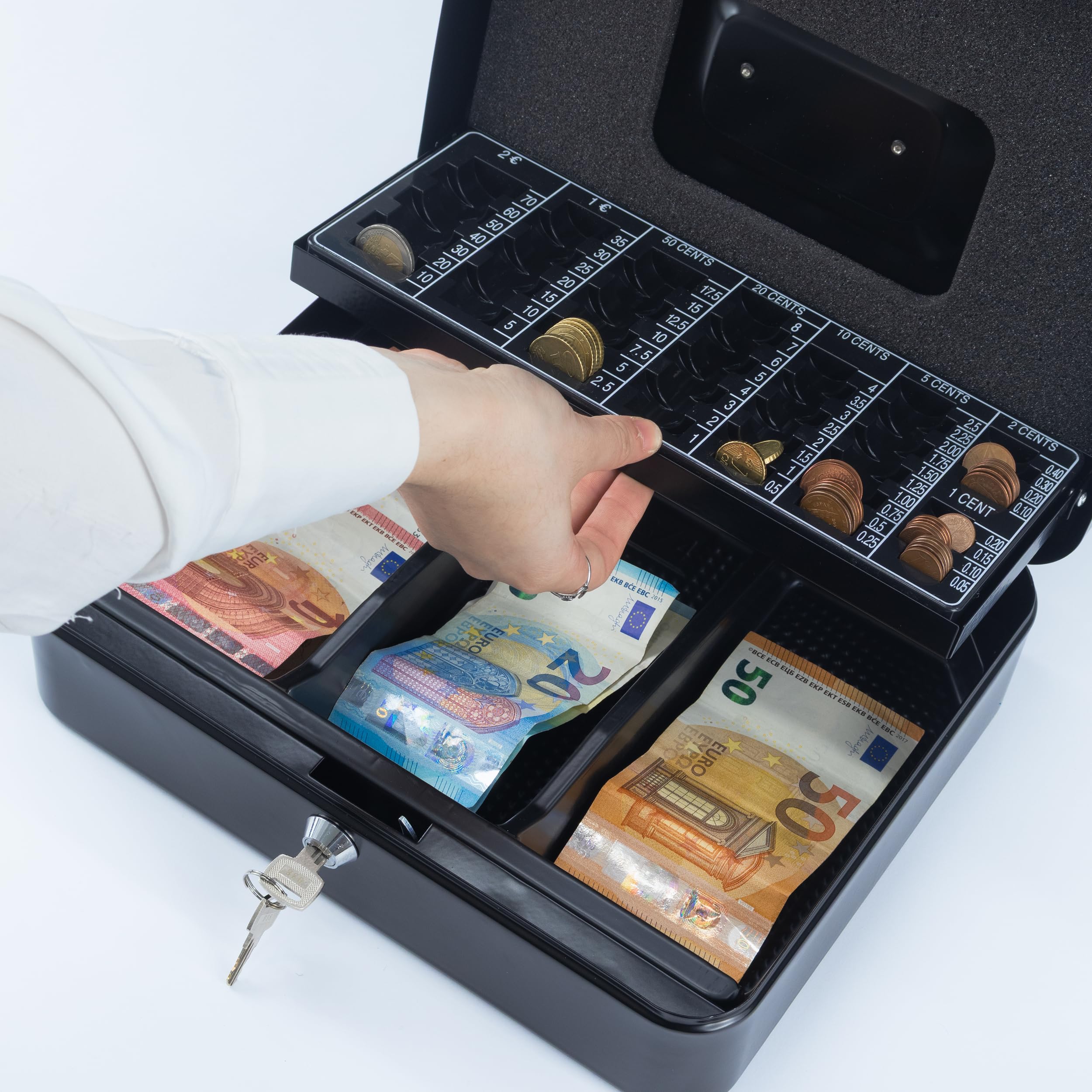 iggual Caja de Efectivo con 2 Llaves, Bandeja Organizador, Negro