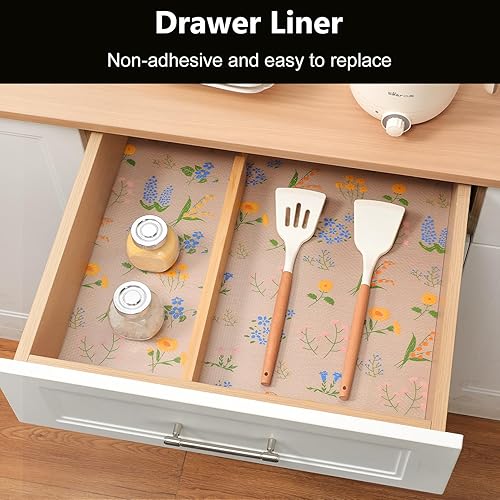Vista 18 de INNOLITES Kitchen Cabinet Shelf Liner Non-Adhesive Refrigerator & Drawer Liner Waterproof, Oil-Proof EVA with Floral Pattern Easy to Cut &