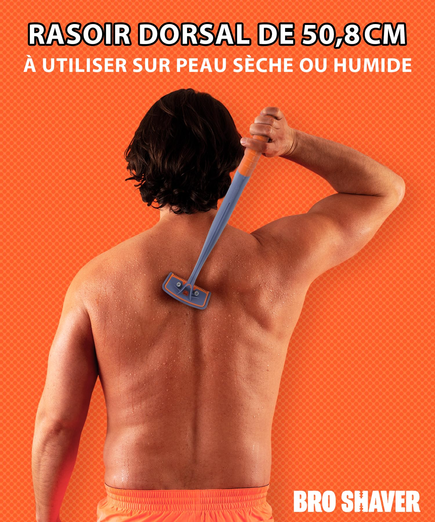 BroShaver 3.0 DIY Tondeuse pour le dos et le corps avec 6 lames – Rasage à sec ou humide pour hommes | Rasoir avec manche fendu et prise ergonomique