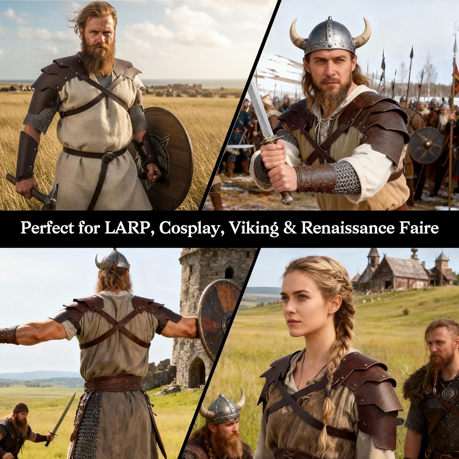 Medieval Double Shoulder Armor - Adjustable Faux Leather Renaissance Armor Accessories for LARP, Halloween, Knight Cosplay - Image 6