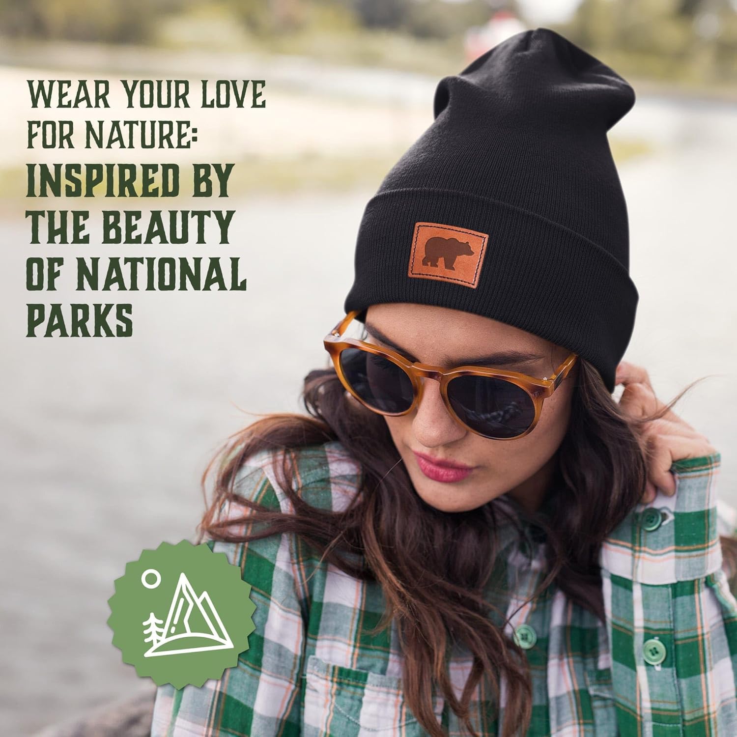The National Parks Bear Beanie | One Size Fits All | Warm Winter Cuffed Beanie Cap Black - Image 2