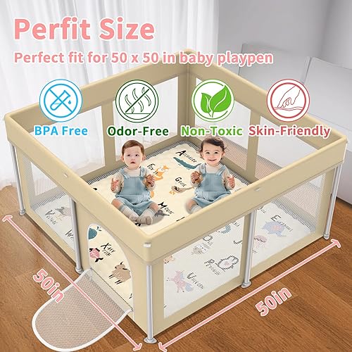 Miniatura 2 de Tapete de juego para bebé para suelo, tapete de corral de 50 x 50 pulgadas, suave, portátil, antideslizante, lavable a máquina, compañero de juego