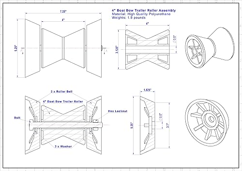 Miniatura 8 de Rodillo de arco Pcv para remolque de barco de 4 "con radios para eje de 12"