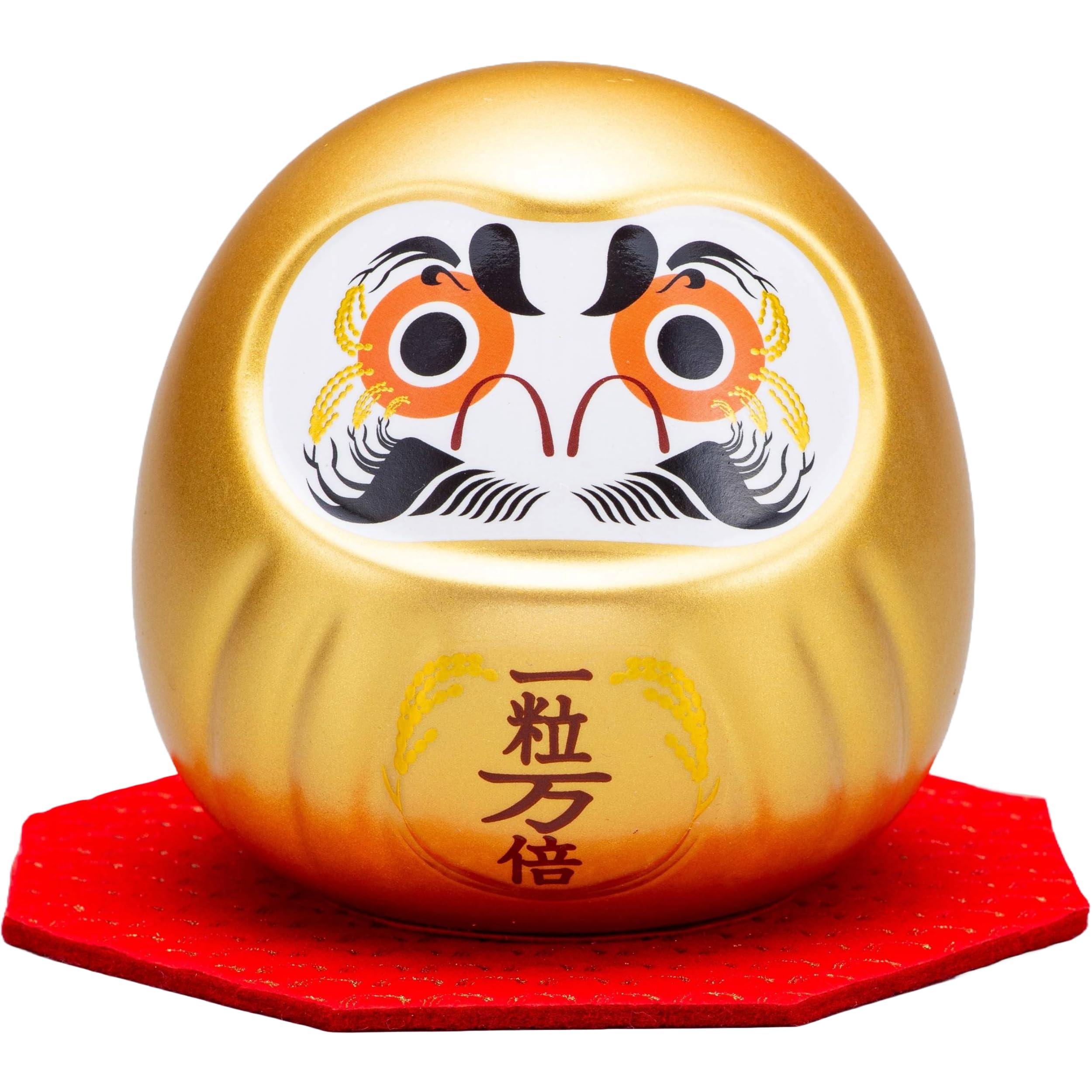Golden Feng Shui Decor, Daruma Doll for Money Fortune and Prosperity, Blessed at Japanese Shrine for Good Luck, 3.75×3.75×3.75 inches Ceramic Japan Original