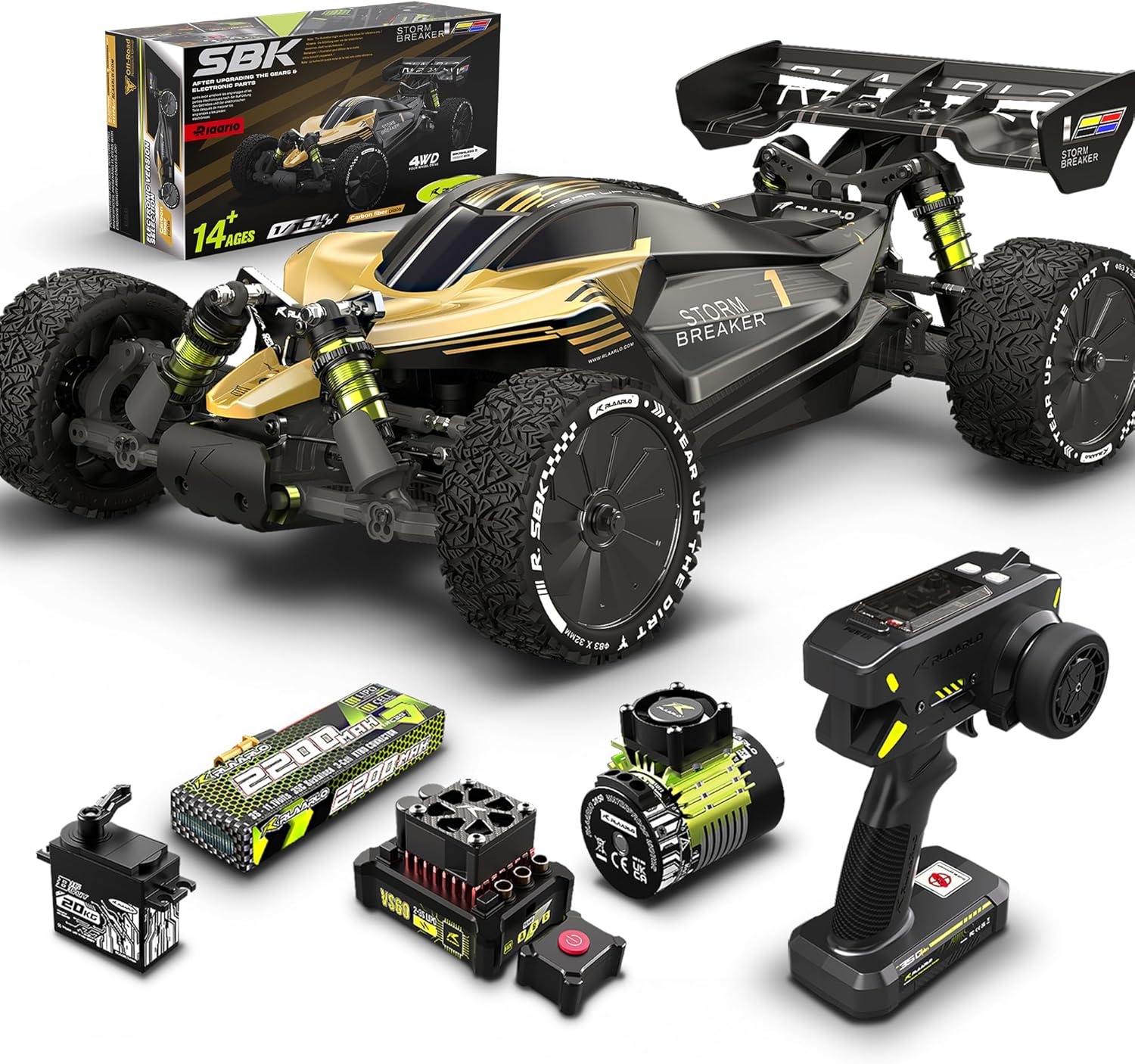RIAARIO 1/10 Brushless RC Cars, RTR, Beginner, 40+ MPH, Metal Drivetrain, 4WD, Waterproof Electronics, Carbon Fiber, Black, Ages 14+