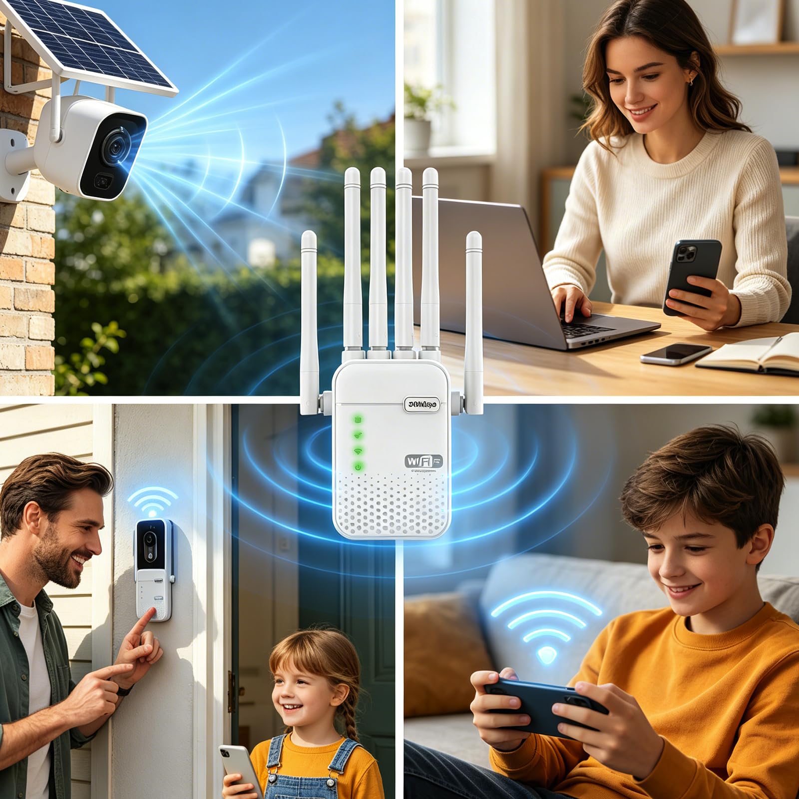 Répéteur WiFi, amplificateur de Signal WiFi, 6 antennes, 2 Ports LAN, Prend en Charge Les Modes routeur/Point d'accès, Compatible avec Tous Les routeurs, adapté à la Maison et au Bureau﻿-ZB