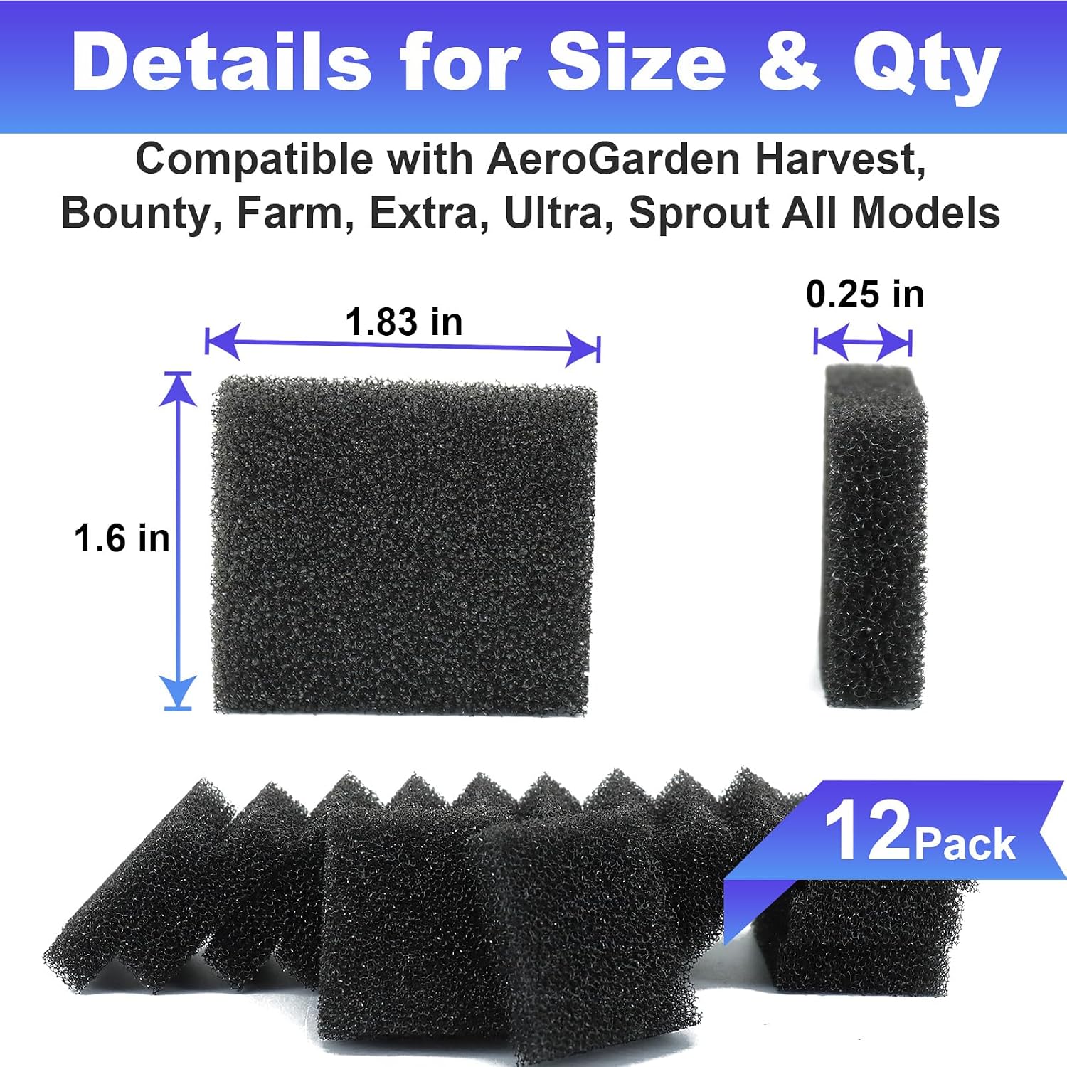 12Pack Filter Sponges Replacement Compatible with Aerogarden All Models
