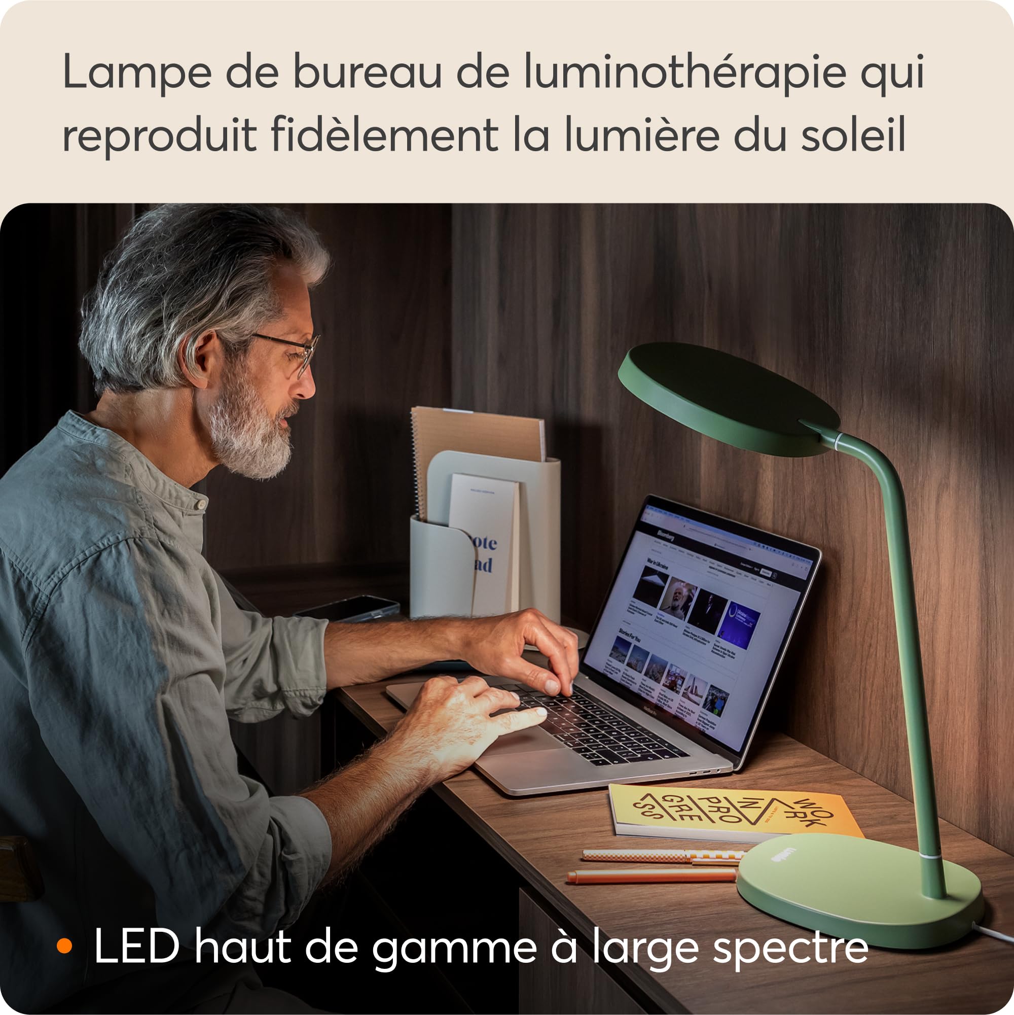 Lumie Task | Lampe LED thérapie lumineuse, réglable, anti-déprime hivernale, éclairage cristallin, confort visuel, meilleure humeur et énergie | Vert Sauge