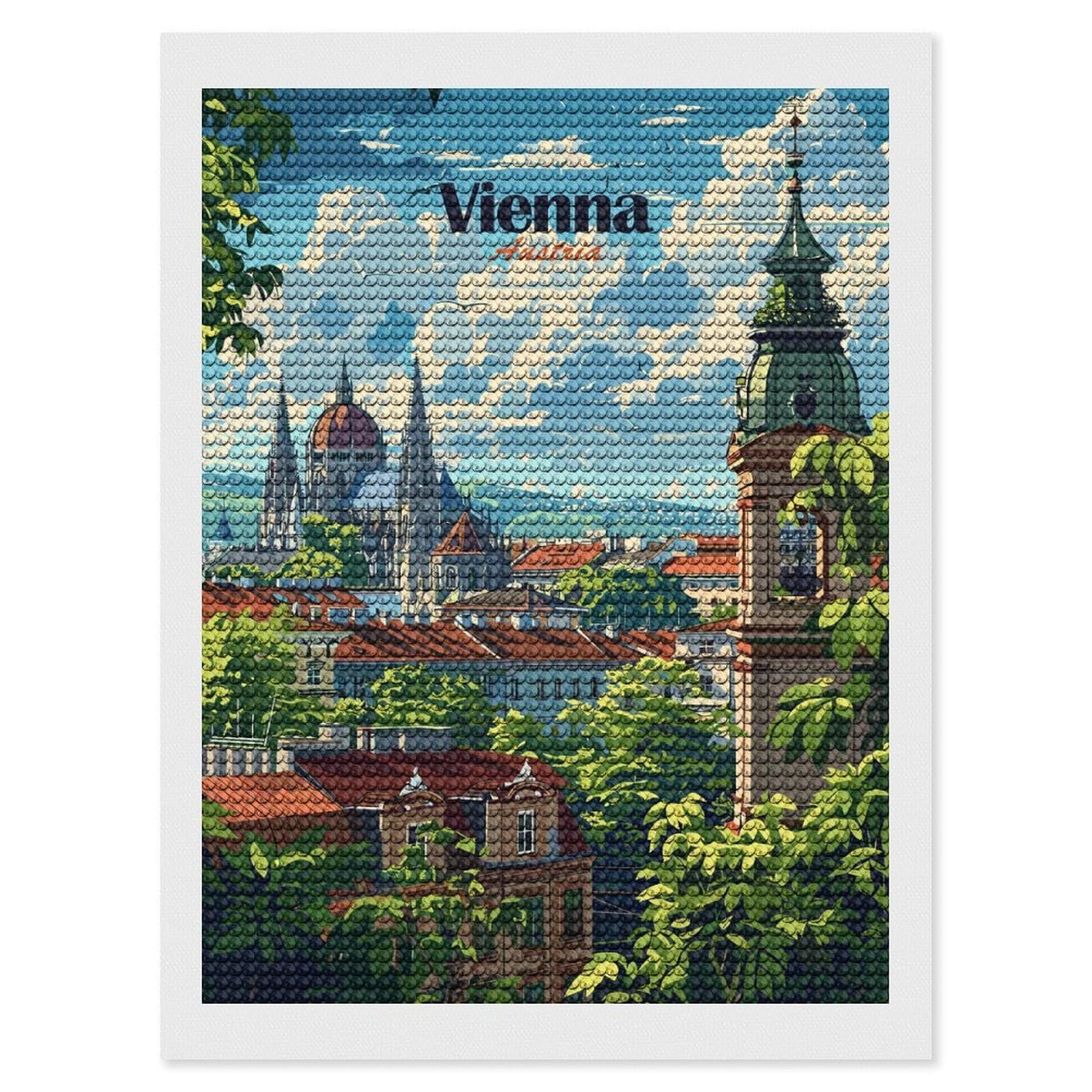 Junmoney Vienna Cityscape Diamond Art Canvas 12"x16", for Adults, Printed Canvas, Home Wall Decor, Gift Idea, Mindful Craft Activity