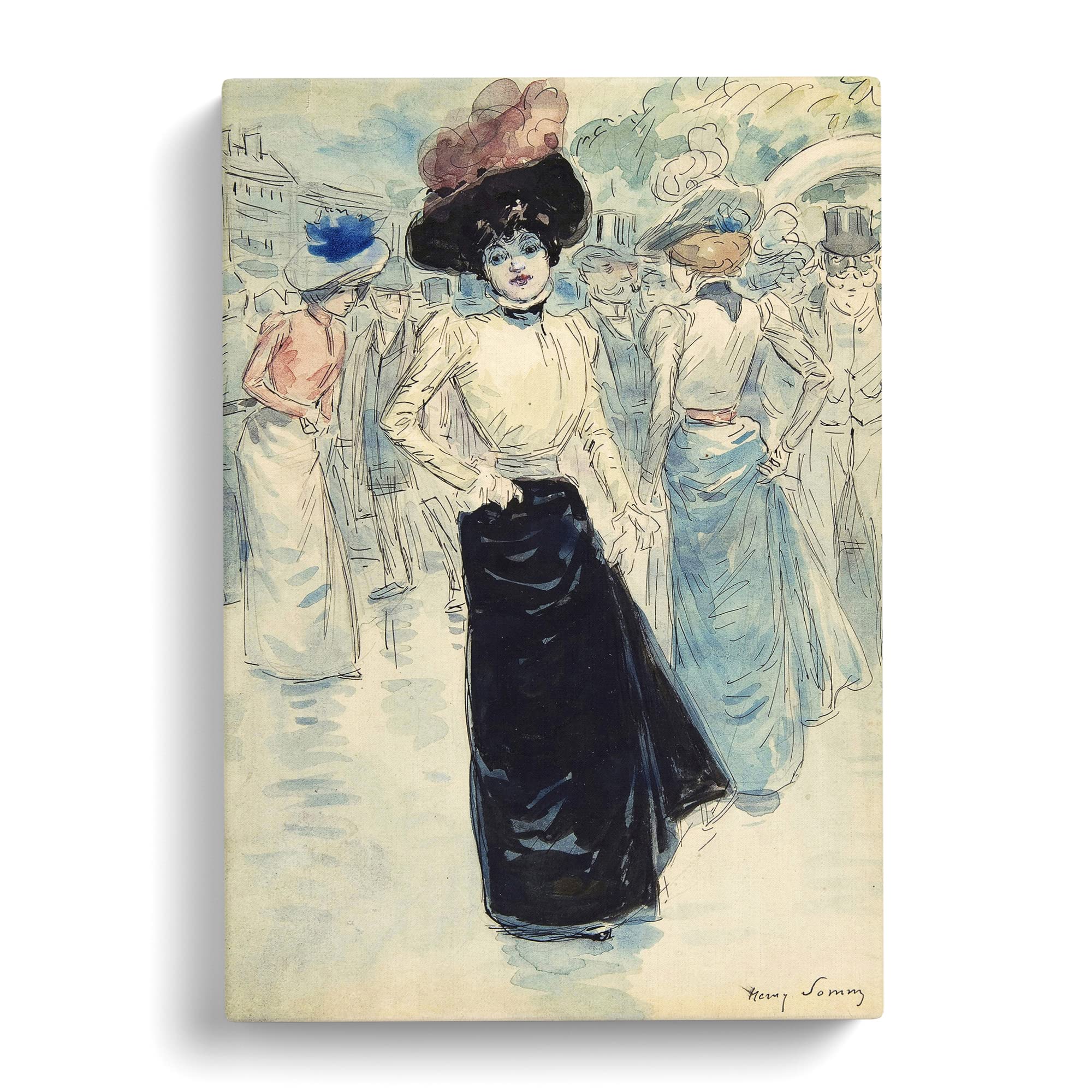 Henry Somm Woman On Paris Street Canvas Print, Mixed, 25L x 50W cm - Image 2