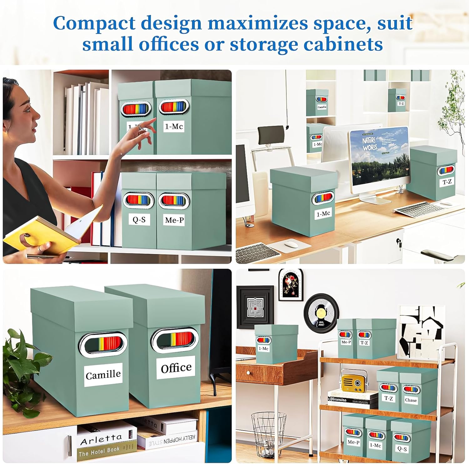 File Organizer Box with Lid & Handle, Heavy Duty Hanging File Folder Storage Boxes for Letter Size, Portable Filing Organizer for Office, Home, Classroom, Sage 4 Pack