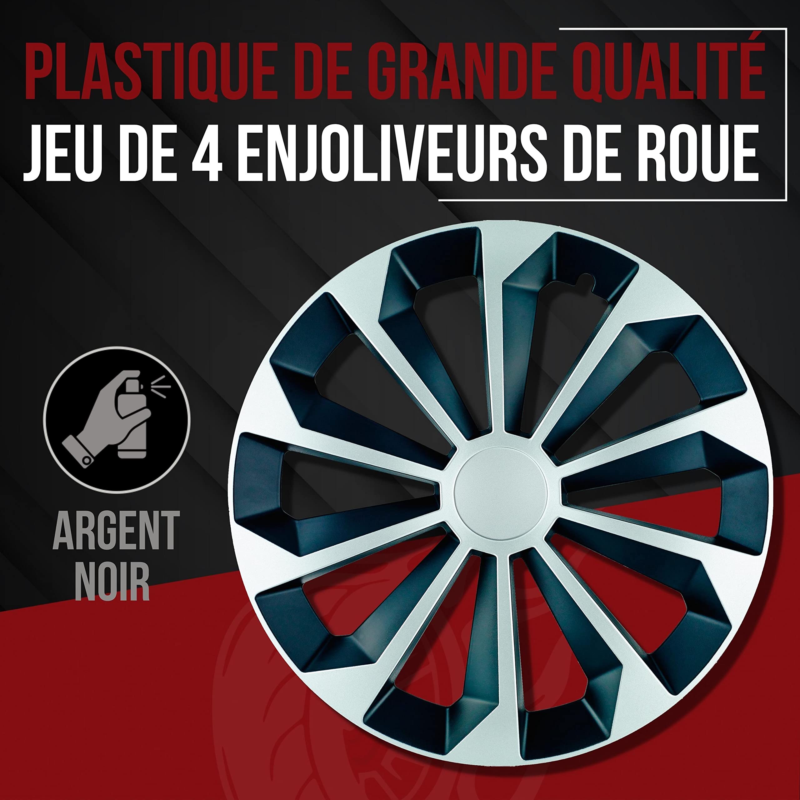Albrecht 15 Pouces Argent/Noir enjoliveurs pour Jantes en Acier - Fame enjoliveur de Roue en Plastique avec Peinture en Couches - Enjoliveurs dans l'emballage d'origine Albrecht - Fabriqué en UE
