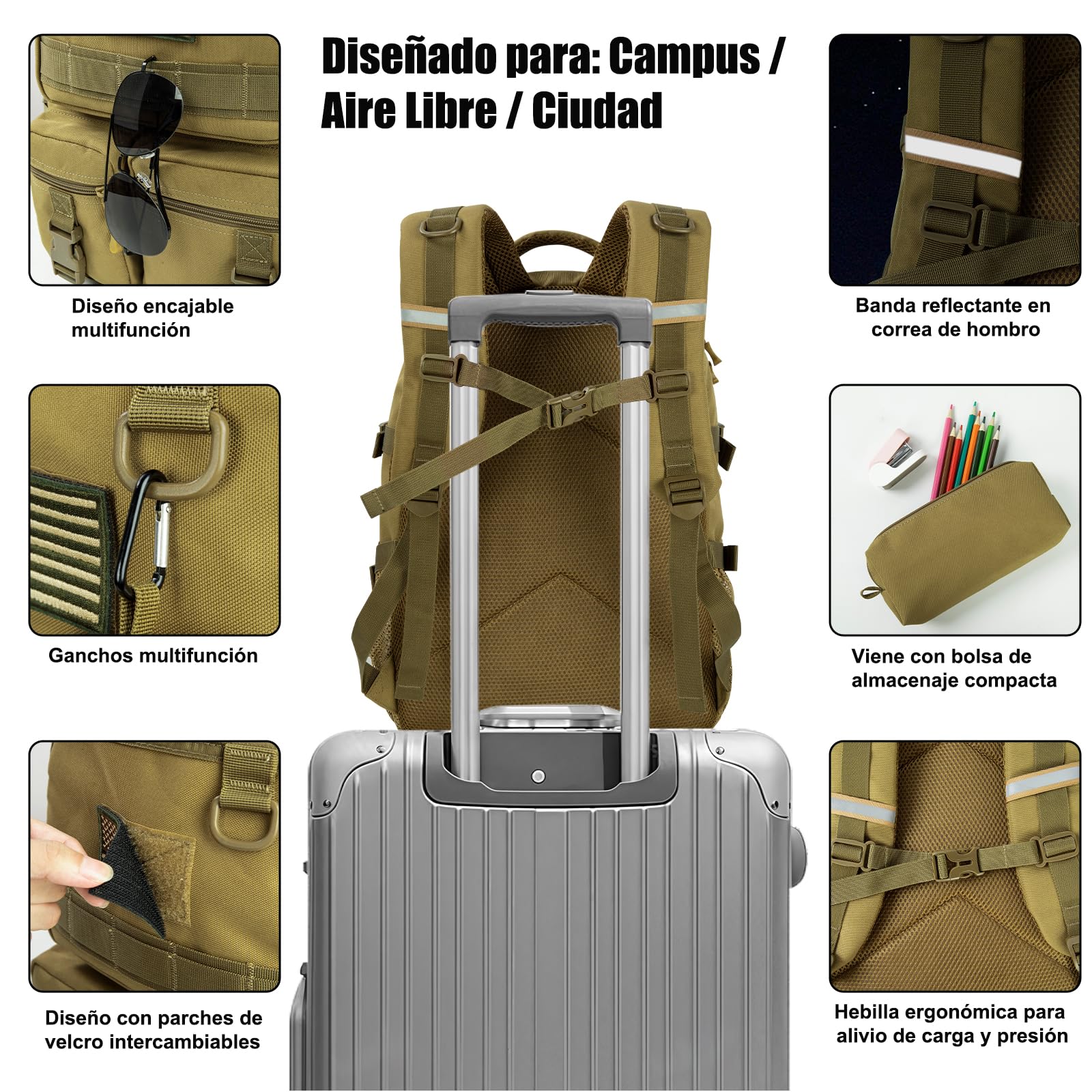 Mochila escolar para adolescentes y jóvenes, 40 l, táctica para hombre, grande, 17,3 pulgadas, mochila escolar, mochila ergonómica, mochila escolar, mochila escolar para viajes, escuela