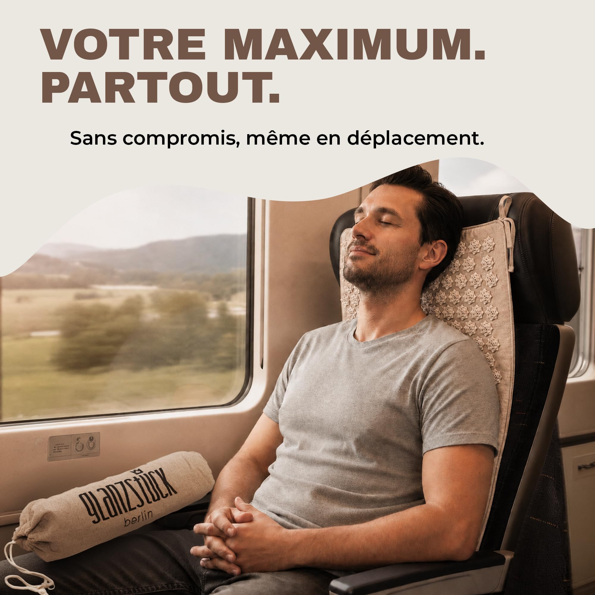 Glanzstück Berlin® Health Collection - Tapis d'acupression XL TO GO Intense en lin - Aide à soulager les tensions et les maux de dos - Tapis de massage avec sac - Durable