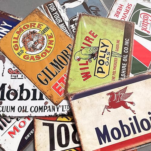 Miniatura 6 de Letreros de lata vintage reproducidos, letrero de metal retro con anuncio de gas oil para garaje, hombre, cueva, bar, cocina, 8 x 12 pulgadas (24