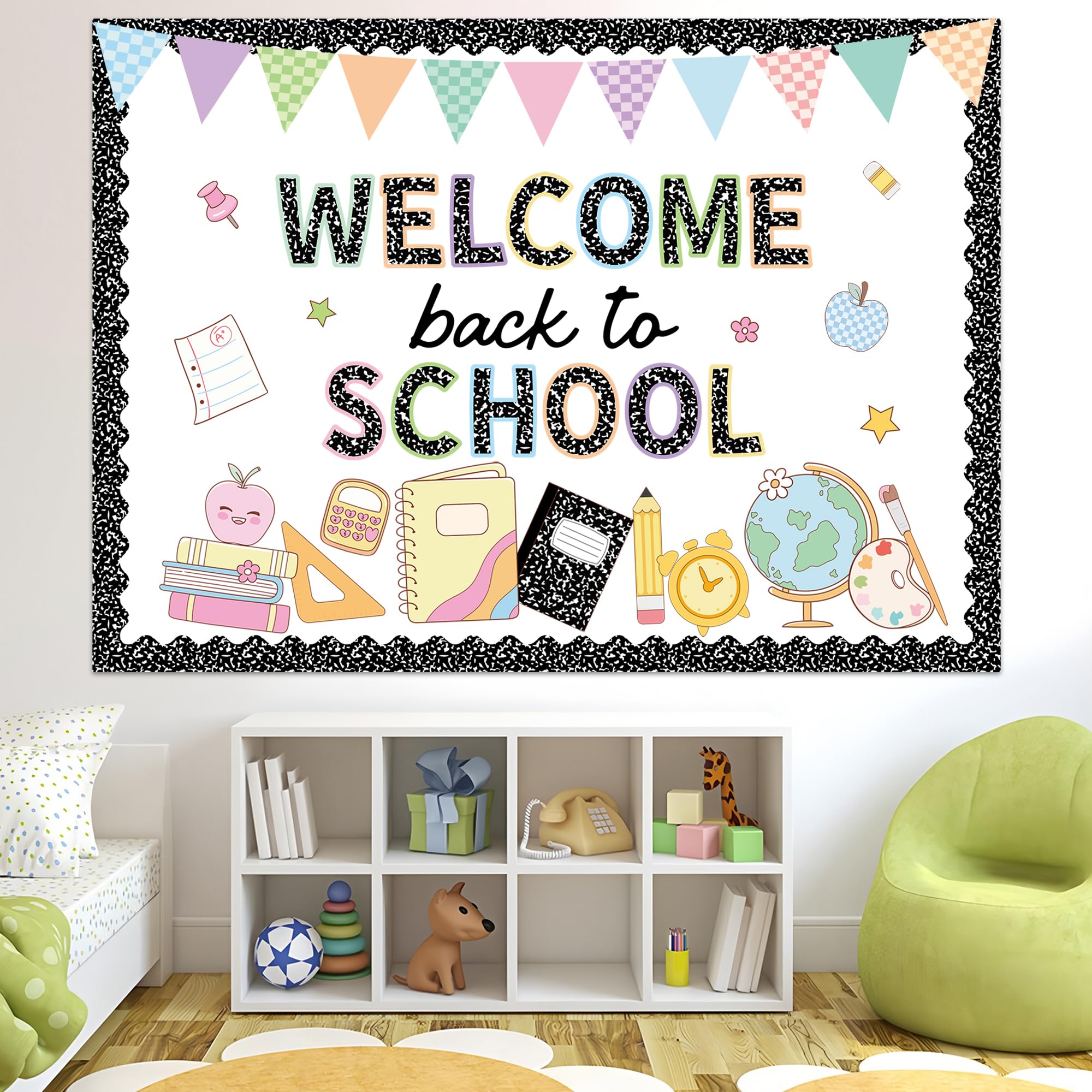 64 szt. kompozycja notatnik klasa dekoracja 'Welcome Back to School' tablica ogłoszeń zestaw kolorowy pierwszy dzień szkoły wycinanki do szkoły klasy tablica kredowa biuro dom ściana drzwi dekoracja